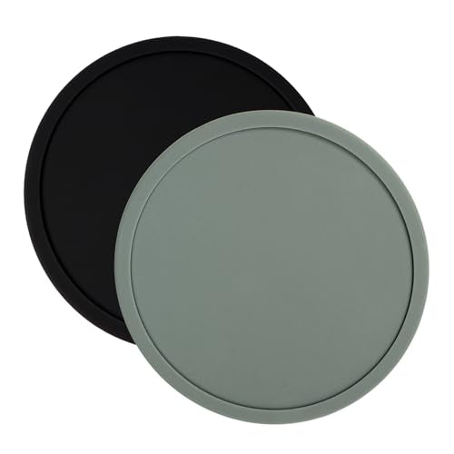 ONLYKXY 2pcs Silicone Round Bar Coaster Tea Coaster Modern Cup Drink Mat Plate Creative Rug Mug Pad for Table Countertop Desk Cold Hot Drink Beverage Coffee Tea Kitchen Home Decor (Black & Grey) - color: Black & Grey
