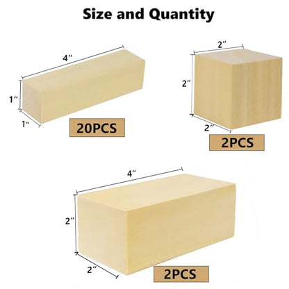 Ninekong 24PCS Basswood Carving Blocks with 3 Sizes，Whittling Wood Carving Kit,Soft Basswood for Carving(4"x1"x1",4"x2"x2",2"x2"x2") - size: 24 pieces in 3 sizes