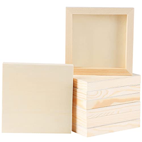8 Pack Wood Panels 6 x 6 Inch Unfinished Wood Canvas Wooden Panel Boards for Painting, Pouring, Arts Use with Oils, Acrylics