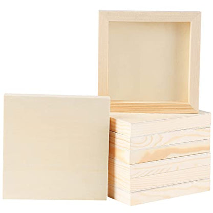 8 Pack Wood Panels 6 x 6 Inch Unfinished Wood Canvas Wooden Panel Boards for Painting, Pouring, Arts Use with Oils, Acrylics