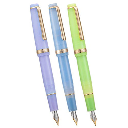 3 Jinhao 82 Fountain Pen Transparent Purple, Blue and Green Acrylic, Extra Fine Point Gold Trim with Converter Set - color: Morandi Gold Trim, style: Extra Fine Nib