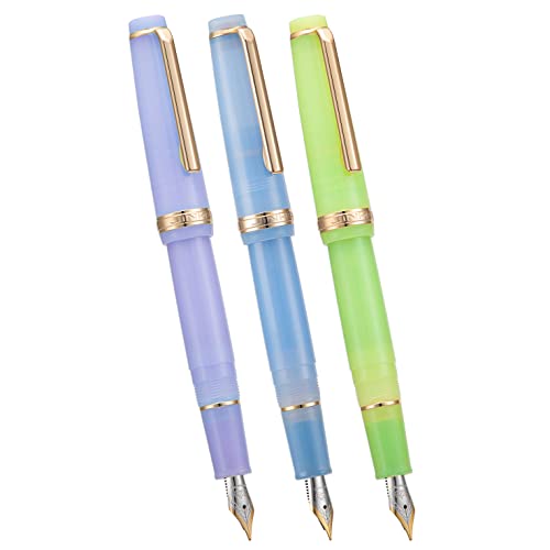 3 Pieces Jinhao 82 Fountain Pen Purple, Blue and Green Fine Nib Gold Trim with Converter Set - color: Morandi Gold Trim, style: Fine Nib