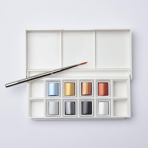 Winsor & Newton Cotman Watercolor Paint Set, 8 Half Pan, Metallic Colors w/ Brush - style: 8 Half Pan Metallic Colors