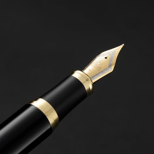 Luxury Fountain Pen Set – 46g Metal Calligraphy Pen with Gift Box, 2 Ink Cartridge Sets (Black & Blue), Flex Nib Writing Pen for Beginners & Professionals (Black) - color: Black