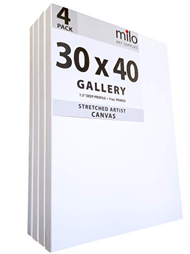 milo Stretched Artist Canvas | 30x40 inches | 4 Pack | 1.5” inch Thick Gallery Profile | 11 oz Primed Large Canvases for Painting, Ready to Paint Art Supplies for Acrylic, Oil - size: 30" x 40" Pack of 4