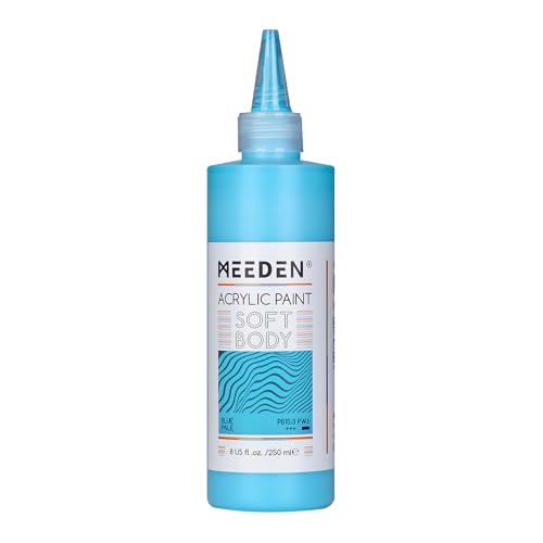 MEEDEN Soft Body Acrylic Paint: Blue Pale Matte Finish - 250ml/8.45oz Bulk Acrylic Colors in Ergonomic Bottle - Fluid Flow Art Paints for Artists Canvas Painting - color: Blue Pale