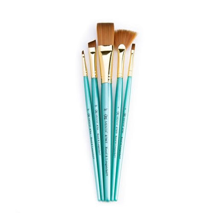Royal & Langnickel Menta, 5pc Variety Brush Set, Includes - Stroke, Angular, Fan & Shader Brushes Teal - style: VARIETY