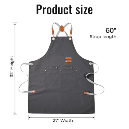 Aoomzoon Durable Kitchen Apron,Multifunctional Chef Aprons for Women & Men with Pockets for Cooking Baking & Daily Use - color: Grey