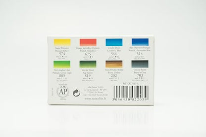 SENNELIER L'Aquarelle French Watercolor Paint, Aqua Mini Set of 8 Half Pans