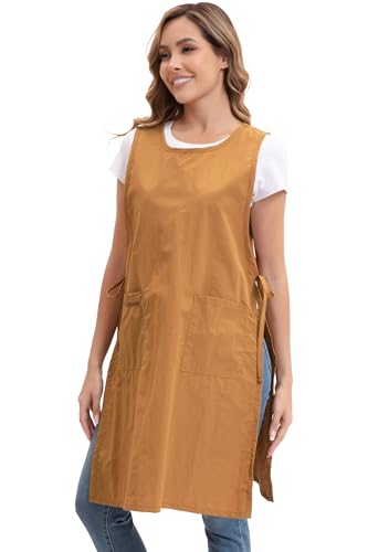 Nanxson Waterproof Apron with Pockets Plus Size Chef Apron | Side tie design,Split-piece apron,for Cooking Kitchen Baking Painting Grilling, - color: Brown