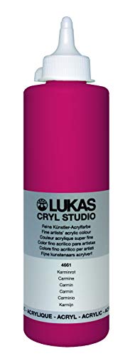 Lukas CRYL Studio Artist Acrylic Paint, Carmine, 500 ml Bottle - High Pigment Acrylic Paints for Canvas Painting, Large Scale Works - Medium-Viscosity, Water-Mixable, Fast Drying - color: Carmine, size: 16.91 Fl Oz (Pack of 1)