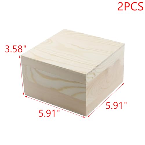 MY MIRONEY 2Pcs Wooden Unfinished Storage Box with Top Lid 5.91" x 5.91" Square Wooden Pine Box DIY Craft Stash Boxes for Arts Hobbies and Home Storage - size: 5.91" x 5.91"