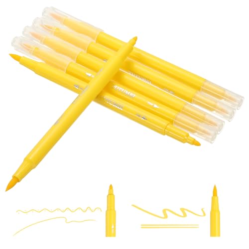 PATIKIL Dual Brush Markers, Yellow Fine and Brush Tip Pen Artist Colored Marker Set Supplies for Adult Coloring Books Lettering Journaling Calligraphy Drawing Doodling, 6 Pcs - color: Yellow