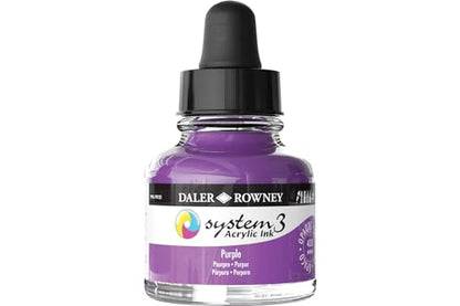 Daler-Rowney System3 Acrylic Ink Bottle Purple 29.5ml - Versatile Acrylic Ink for Artists and Students - Opaque Calligraphy Ink for Drawing Illustrating Airbrushing Dip Pen Ink and More