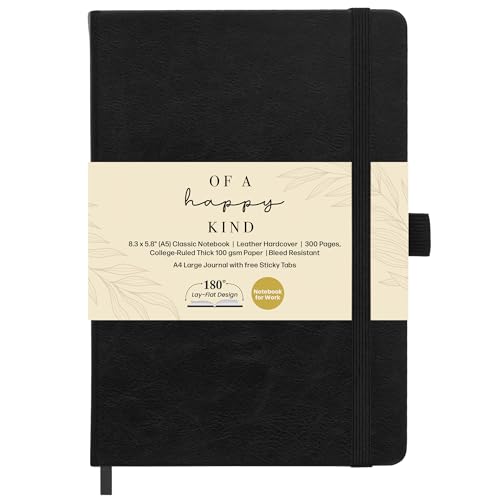 Lined Leather Bound Journal Notebook, A5 Hardcover - Black 5.8x8.3" - Thick 300 Pages College Ruled Paper Journals for Men and Women - Personal and Professional Note Book for Writing & Journaling - color: Black, size: A5 300 Pages