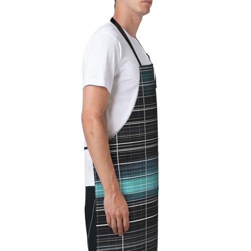 Round watercolor painting Heavy Duty Waterproof Apron with Pockets for AdultsResistant Grilling, Gardening, Painting - color: Dimensional Line Space