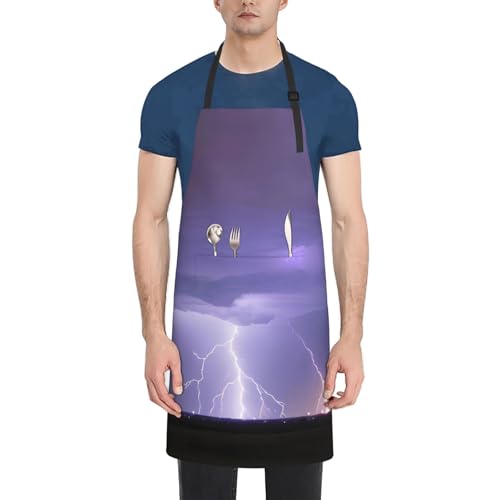 Cartoon heart sun Heavy Duty Waterproof Apron with Pockets for AdultsResistant Grilling, Gardening, Painting - color: Lightning Storm