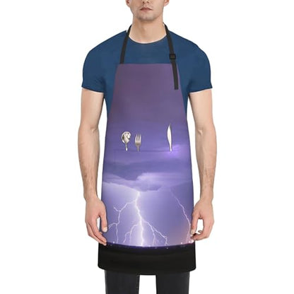 Cartoon heart sun Heavy Duty Waterproof Apron with Pockets for AdultsResistant Grilling, Gardening, Painting - color: Lightning Storm
