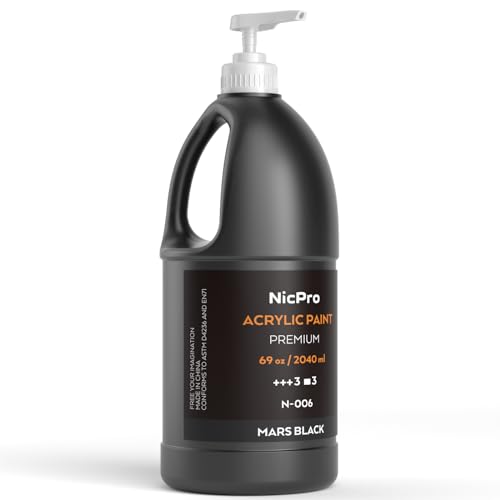 Nicpro Black Large Acrylic Paint Set (69 oz, 2040 ml) Rich Art Painting Supplies Non Toxic for Multi Surface, Canvas, Wood, Leather, Fabric Stone Craft, for Beginner & Artist with Pump - color: Black, size: 69 Fl Oz (Pack of 1)