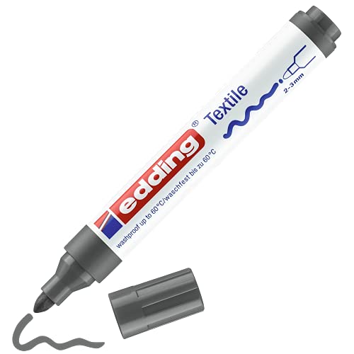 edding 4500 Textile Marker - Grey - 1 Pen - Round Nib 2-3 mm - Permanent Fabric Markers for Drawing on Textiles, wash-Resistant up to 60 °C - Marker pens for Fabric Lettering - color: Grey, size: 1 Count (Pack of 1)