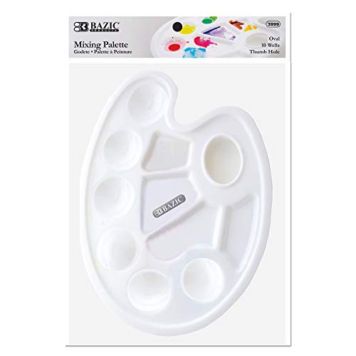 BAZIC Products Oval Paint Mixing Palette with Thumb Hole, 10 Wells, 24-Box | 10 wells and a thumb hole that keeps colors sorted while you paint - color: Oval-10 Wells, size: 24-Pack