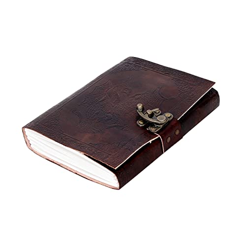 AzureGreen DOUBLE DRAGON Blank Page BOOK Handcrafted Leather Writing Unlined 5 x 7 JOURNAL (Brown With Claps) - color: Brown With Claps
