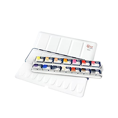 Rosa Gallery Watercolor Paint Set, 'Portrait' palette full pans 14 colors metal case, extra fine professional watercolours