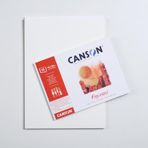Canson Figueras, Oil Paper, Imitation Linen Grain, 290gsm, Glued pad on Short Side, 18x24cm, White, 10 Sheets - size: 18x24cm, style: Gluing short side