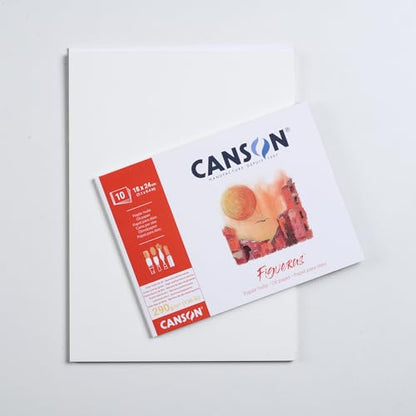 Canson Figueras, Oil Paper, Imitation Linen Grain, 290gsm, Glued pad on Short Side, 18x24cm, White, 10 Sheets - size: 18x24cm, style: Gluing short side