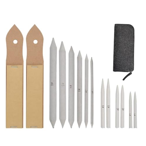 ABOOFAN 15pcs Paper Blending Stump and Tortillions Set with Sandpaper Sharpener for Sketch Drawing Art Blenders for Pencil Pastel Charcoal Suitable for Students and Beginners in Dark Grey