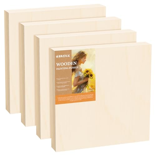 HANSILK 8x8 Inch Wood Canvas Panels 4 Pack – Unfinished Wooden Art Boards for Acrylic, Oil & Mixed Media Painting, DIY Craft Projects for Artists, Beginners & Students - size: 8*8-4