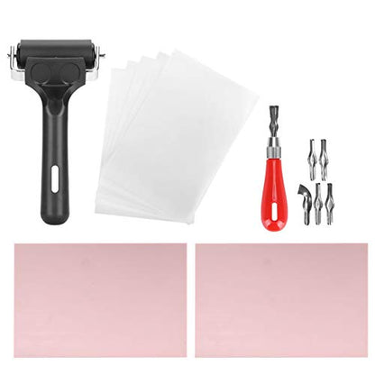 Adfaga Professional Rubber Stamp Carving Kit with 6 Blades 2 Rubber Blocks 5 Parchment Sheets for DIY Printmaking Crafts and Art Projects