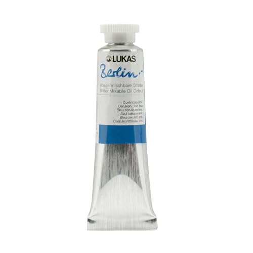 Lukas Berlin Pro Artists Water Mixable Oil Paint 37 ml Tube Cerulean Blue Hue, Water Soluble, Lightfast Pigments, Quick Drying, Easy Clean-Up, Eco-Friendly, Professional Quality, 40 Color Range - color: Cerulean Blue Hue, size: 1.25 Fl Oz (Pack of 1)