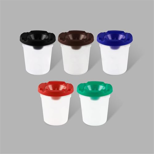 ordinarYone 10 x Leakproof Brush Wash Cups with Sealed Lid, Transparent Cup and Art Brush Set for Art Drawing
