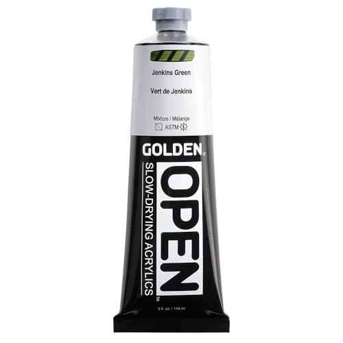 GOLDEN OPEN Slow-Drying Acrylics, Jenkins Green, 5 fl oz. tube, Professional Acrylic Paint, Semi-Transparent - color: Jenkins Green, size: 5 Fl Oz (Pack of 1)