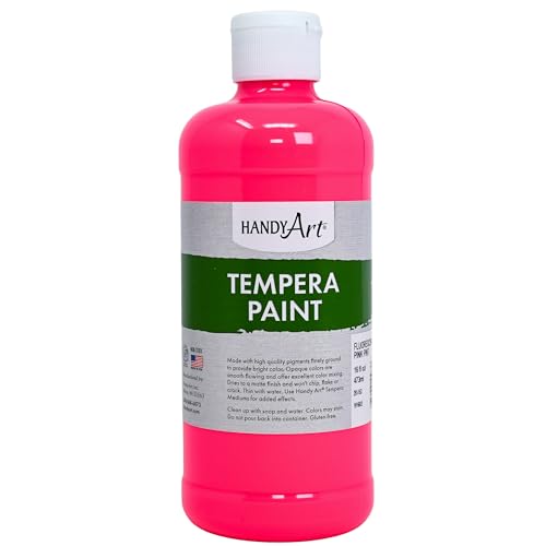 Handy Art Premium Tempera Paint, Neon Fluorescent Pink, 16 oz Pint Bottle | Matte Finish, High Quality Pigments with Superior Opacity, Smooth & Bright Mixable Colors, Safe & Non-Toxic, Made in USA - color: Fluorescent Hot Pink, size: 16 Fl Oz