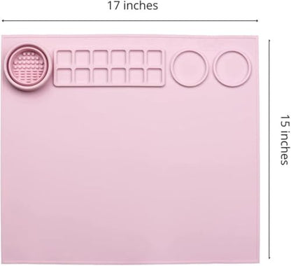 Silicone Painting Mat with Paint Trays and Brush Cleaner Cup, Waterproof Art Mat for Kids Adults DIY Crafts, Non-Stick Craft Mat for Table Protection, Blue - color: Pink
