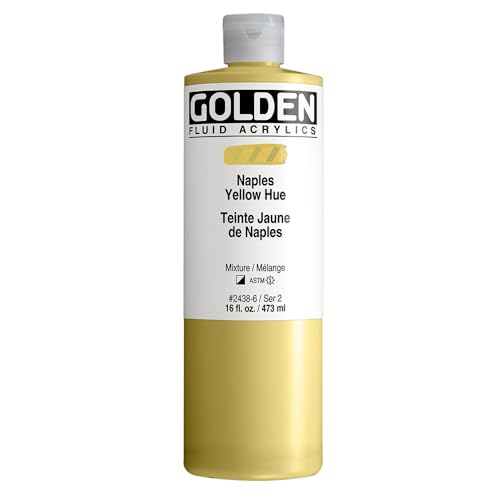 GOLDEN Fluid Acrylics, Naples Yellow Hue, 16 fl. oz. Bottle, Professional Acrylic Paint, Semi-Opaque