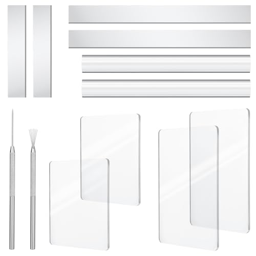 Amrules Clay Tools Kit, 12 PCS Polymer Clay Cutter Tools, Rectangle Shape Acrylic Press Board and Roller Pin Supplies Suitable for Shaping, Carving, Pottery Craft and DIY Projects - color: Clear-Board-12Pcs