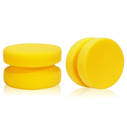 Round Paint Sponge – 2PCS 3.1 Inch Double-Sided Art Craft Sponge for Painting, Car Waxing & Kitchen Cleaning, Wall Repairing – Soft, Reusable Multi-Use Paint Applicator - color: Yellow-2 Pcs, size: 2