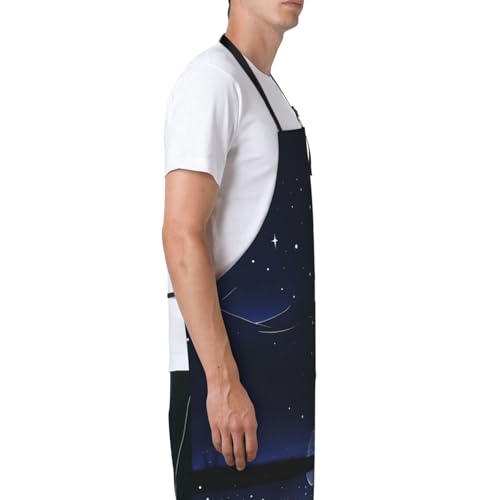 Round watercolor painting Heavy Duty Waterproof Apron with Pockets for AdultsResistant Grilling, Gardening, Painting - color: Serene Blue Night View