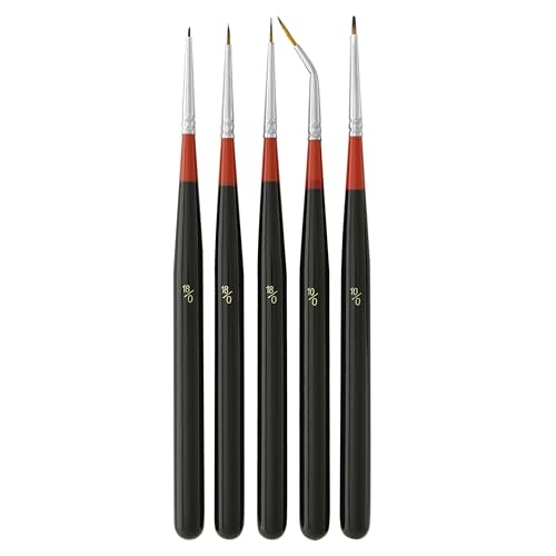 U.S. Art Supply 5 Piece Miniature Tight Spot Micro Fine Detail Art & Beauty Taklon Brush Set with Wood Handles - style: 5-Piece