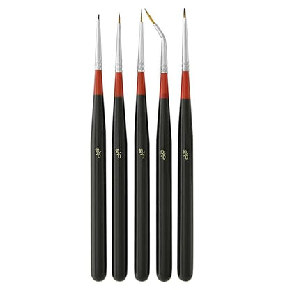 U.S. Art Supply 5 Piece Miniature Tight Spot Micro Fine Detail Art & Beauty Taklon Brush Set with Wood Handles - style: 5-Piece