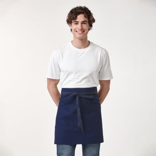 Unisex Waist Apron with Pockets Waiter Bar Half Bistro Apron 4251BY - color: Navy, size: 1 Pack