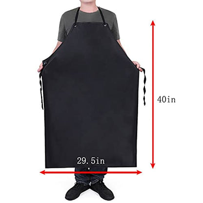 Somotersea Waterproof Aprons for Dishwashing Rubber Vinyl Lightweight Chemical Resistant Industrial Apron Adjustable Bib 40" for Work Grilling Lab Kitchen Butcher Black