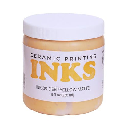 AMACO Ceramic Printing Ink, 8 oz. (236 mL), INK-09 Deep Yellow Matte | Cone 05-10 Intermixable Ceramic Printing Ink for Screenprinting, Monoprinting, and More on Bisque and Unfired Clay - color: Ink-09 Deep Yellow