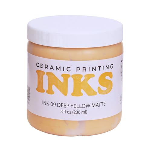 AMACO Ceramic Printing Ink, 8 oz. (236 mL), INK-09 Deep Yellow Matte | Cone 05-10 Intermixable Ceramic Printing Ink for Screenprinting, Monoprinting, and More on Bisque and Unfired Clay - color: Ink-09 Deep Yellow