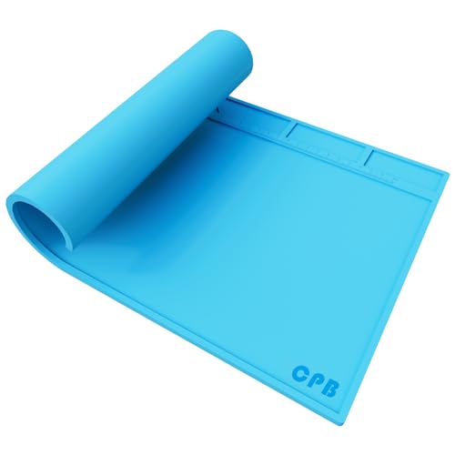 CPB Silicone Soldering Repair Mat, Heat Resistant Work Mat with Scale Rule and Screw Position for Soldering Iron, Electronics, Computer, Cellphone - 13.7" x 9.8"（Blue）