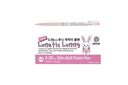 ZEESOON Xeno Lunatic Lunny 0.38mm Slim Ball Point Pen Dozen Box 12 Pcs, Made in Korea (Pink 12pcs) - color: Pink 12pcs