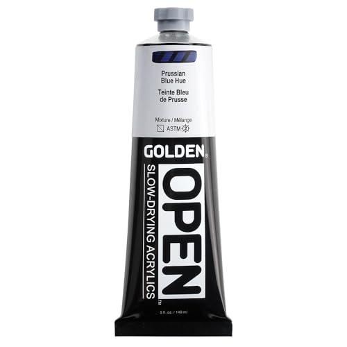 GOLDEN OPEN Slow-Drying Acrylics, Prussian Blue Hue, 5 fl oz. tube, Professional Acrylic Paint, Semi-Transparent - color: Prussian Blue Hue, size: 5 Fl Oz (Pack of 1)
